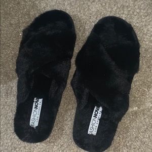 Black fuzzy slides